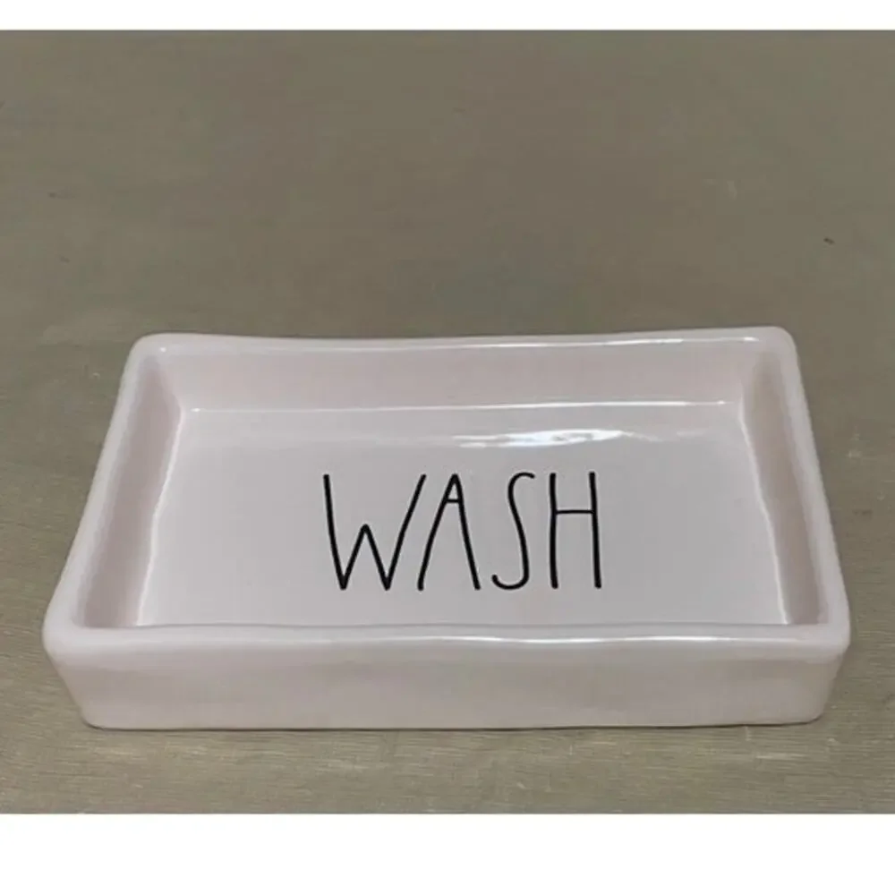 Rae Dunn 2 Pieces Ceramic Bathroom‎ Set Dish Wash Plate And Things Jar With Lid